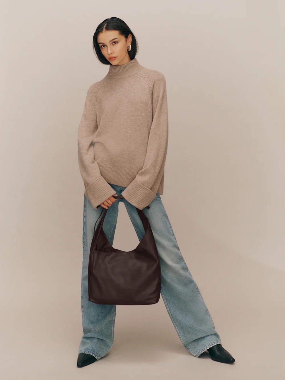 Classic Leather Hobo Bag - Dark Brown